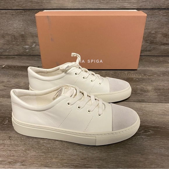 Via Spiga | Sybil Leather Cap Toe Sneakers Size 6.5 NEW Milk - Picture 1 of 11
